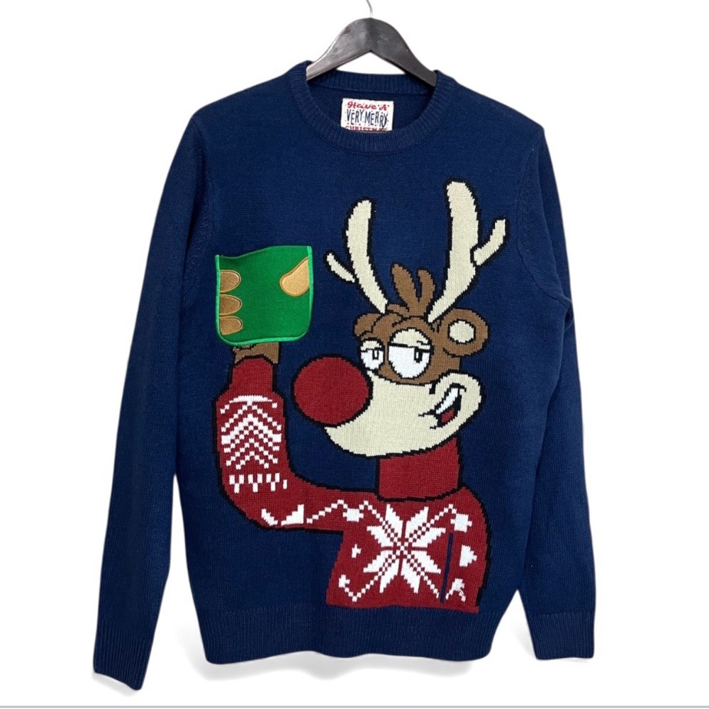NWOT Christmas Sweater - Reindeer Raise a Cup - Unisex